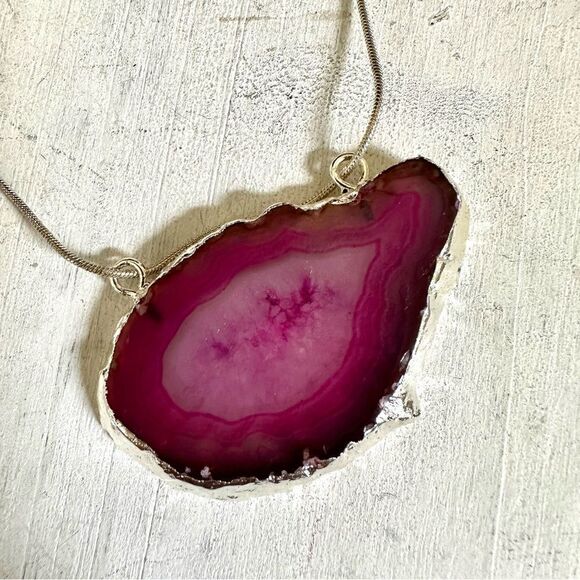 Sterling silver agate slice pendant necklace - Picture 7 of 11